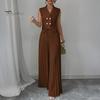 Comfortable Spring Suit Women's 2 Piece Vest Sets Sleeveless Button Crop Blazer Women Set And Wide Leg Pleated Pants Casual Business Outfits Everyday