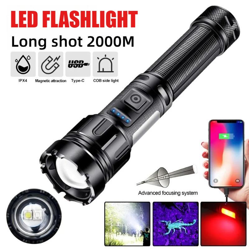 LED Taschenlampe mit COB Seitenlicht Wiederaufladbare Magnetische Taschenlampe Zoom Wasserdicht Ultraviolettes Licht Taschenlampe für Haustiere Camping