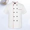 Unisex Stand Collar Short Sleeve Chef Uniform Line Decor Double Breasted Patch Pocket Restaurant Bakery Waiter Uniform Cooking Tops