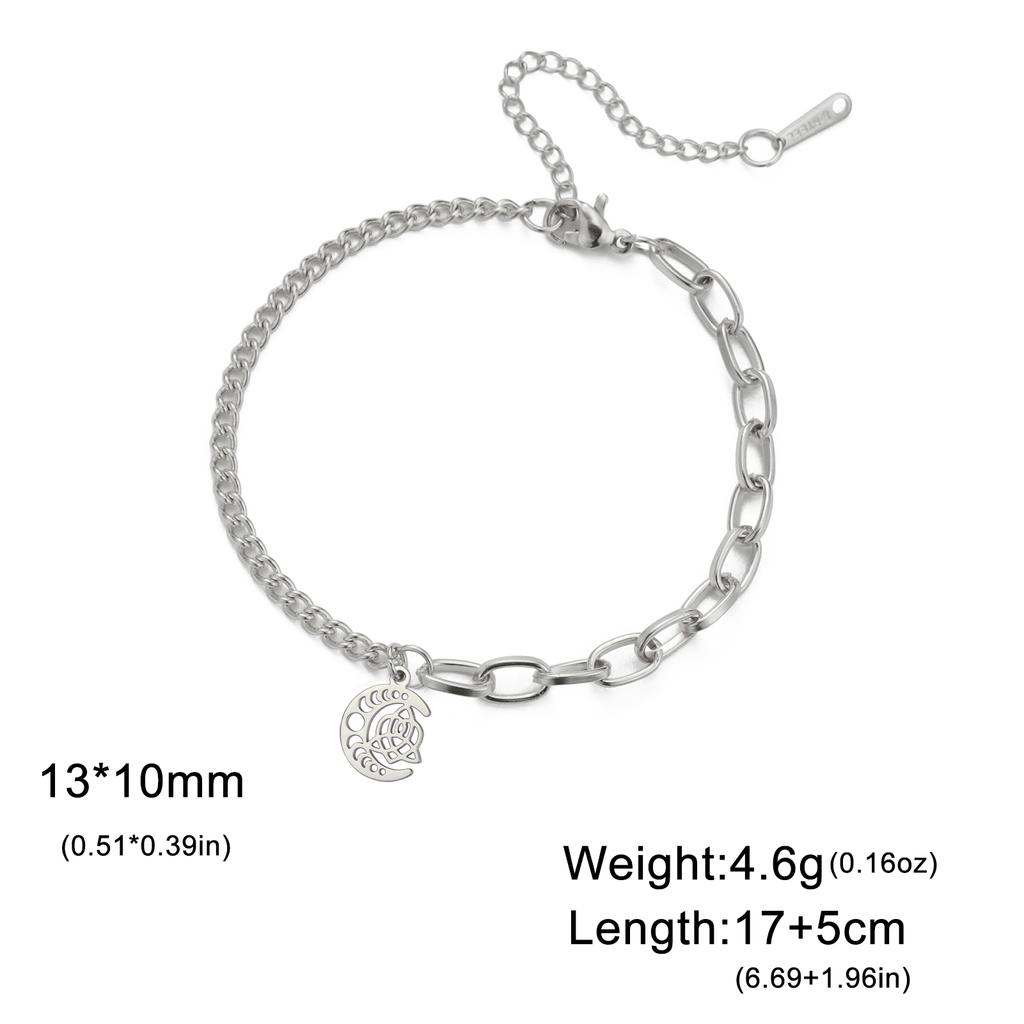 LIKGREAT Irish Triquetra Knot Crescent Moon Bracelets Stainless Steel Trinity Triple Moons Goddess Fertility Amulet Women Gifts