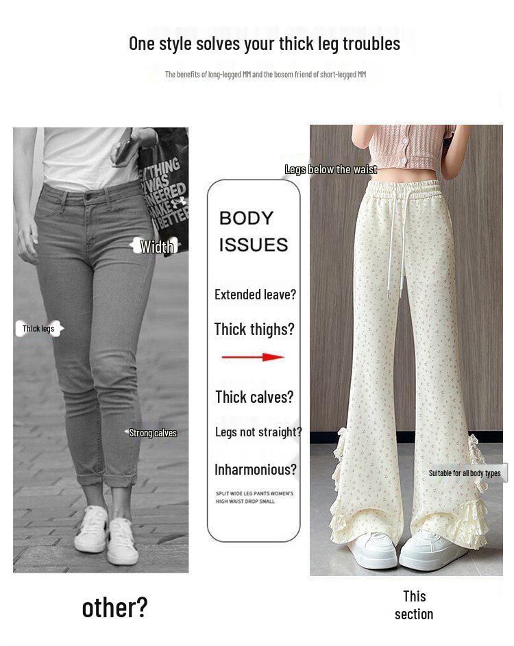 Lace Bow Floral High-Waisted Wide-Leg Summer 2026 Women's Casual Pants