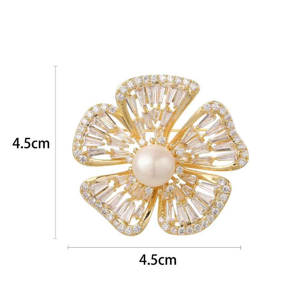Snowflake & Butterfly Zircon Brooch with Freshwater Pearl for Women's Korean Style Suit Coat