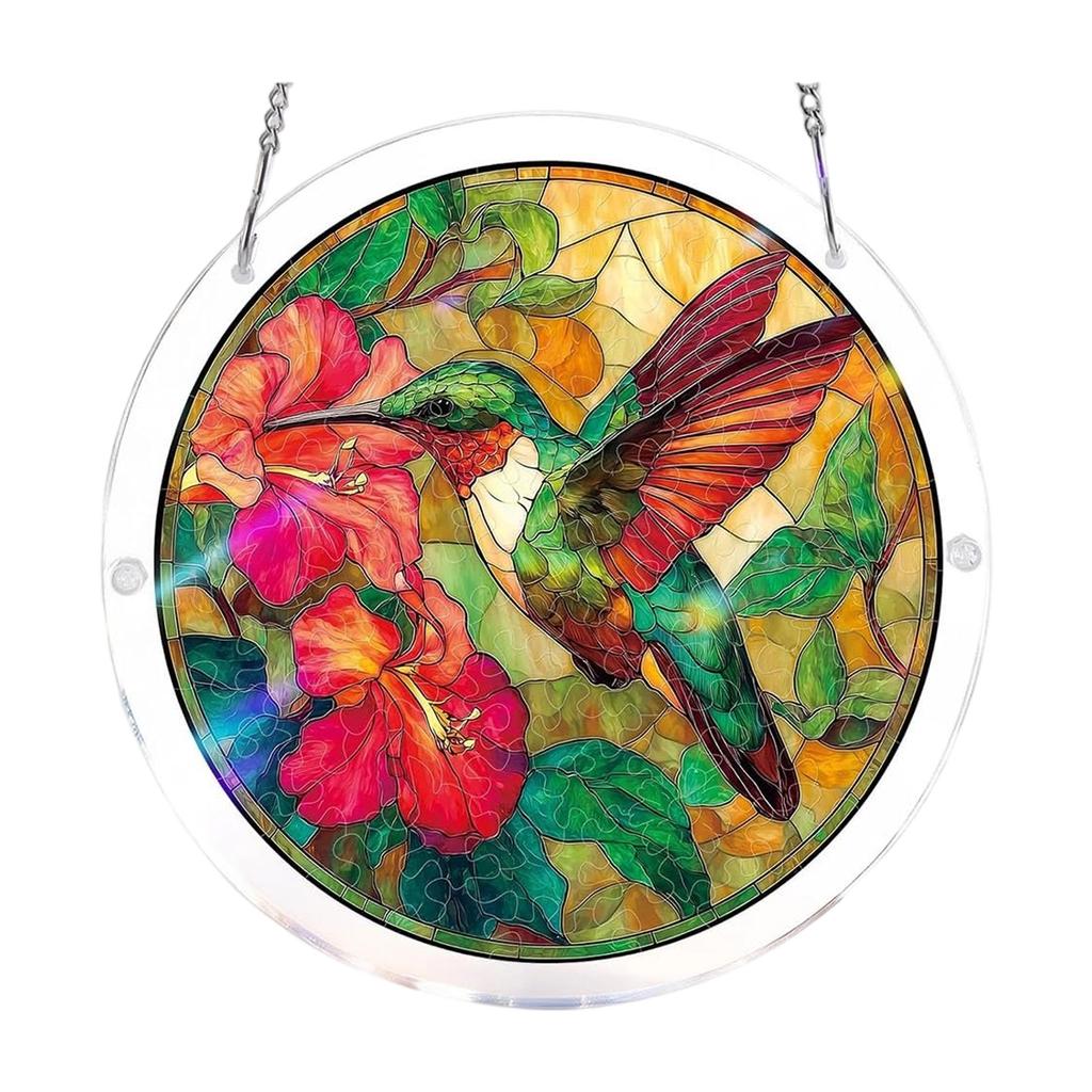 Rond Gebrandschilderd Glas Raam Hangend Paneel 15cm Diameter Boomontwerp Decoratieve Suncatcher met Metalen Ketting voor Binnenraamdecoratie