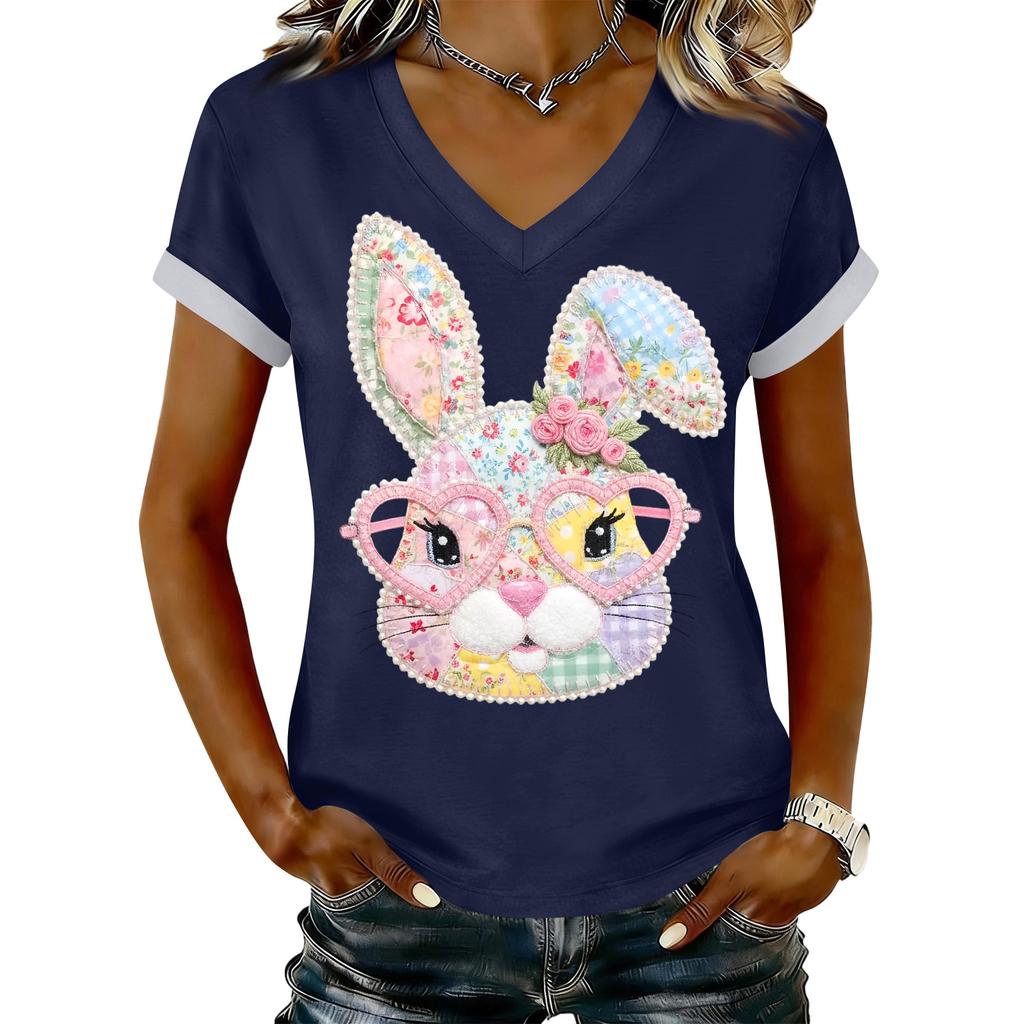 T-shirt décontracté imprimé pour femme, col en V, à enfiler, manches courtes