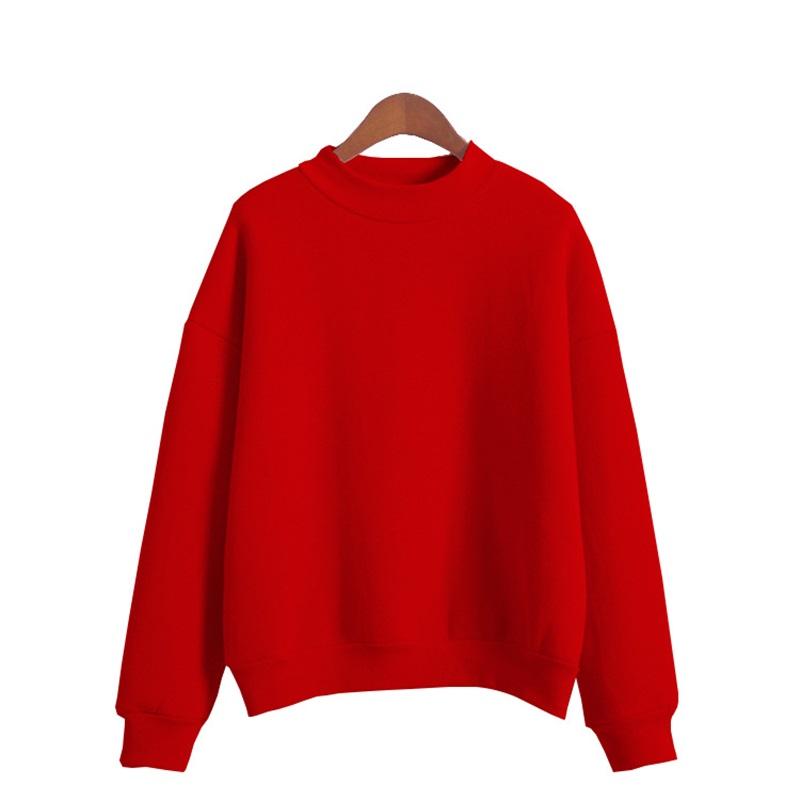 Solid Color Small High Neck Loose Casual Plus Velvet Long Sleeved Top