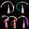 45x400cm Women Gradient Color Square Dance Belly Dance Practice Imitation Silk Streamer with Stick Chinese Style Flowy Ribbon