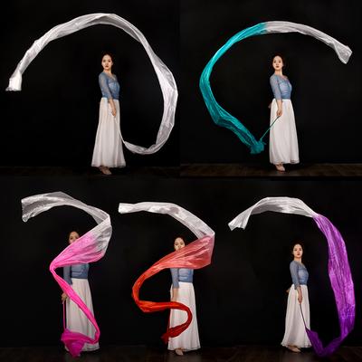 45x400cm Damen Farbverlauf Quadratischer Tanz Bauchtanz Übung Imitation Seide Streamer mit Stab Chinesischer Stil Fließendes Band