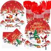 Santa Claus Snowman Christmas Party Set: Disposable Plates, Napkins, Tablecloth Decorations