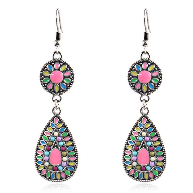 Vintage Ethnic Enamel Drop Oil Round Water Drop Earrings for Women Boho Multilcolor Beads Dangle Earring Female Pendiente Mujer