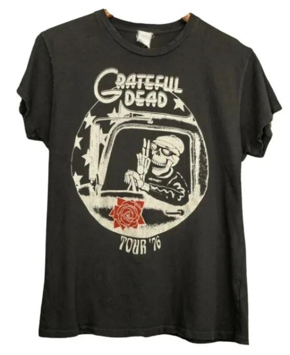 Vintage style Grateful Dead Tour 76 short sleeve black classic shirt S5XL L