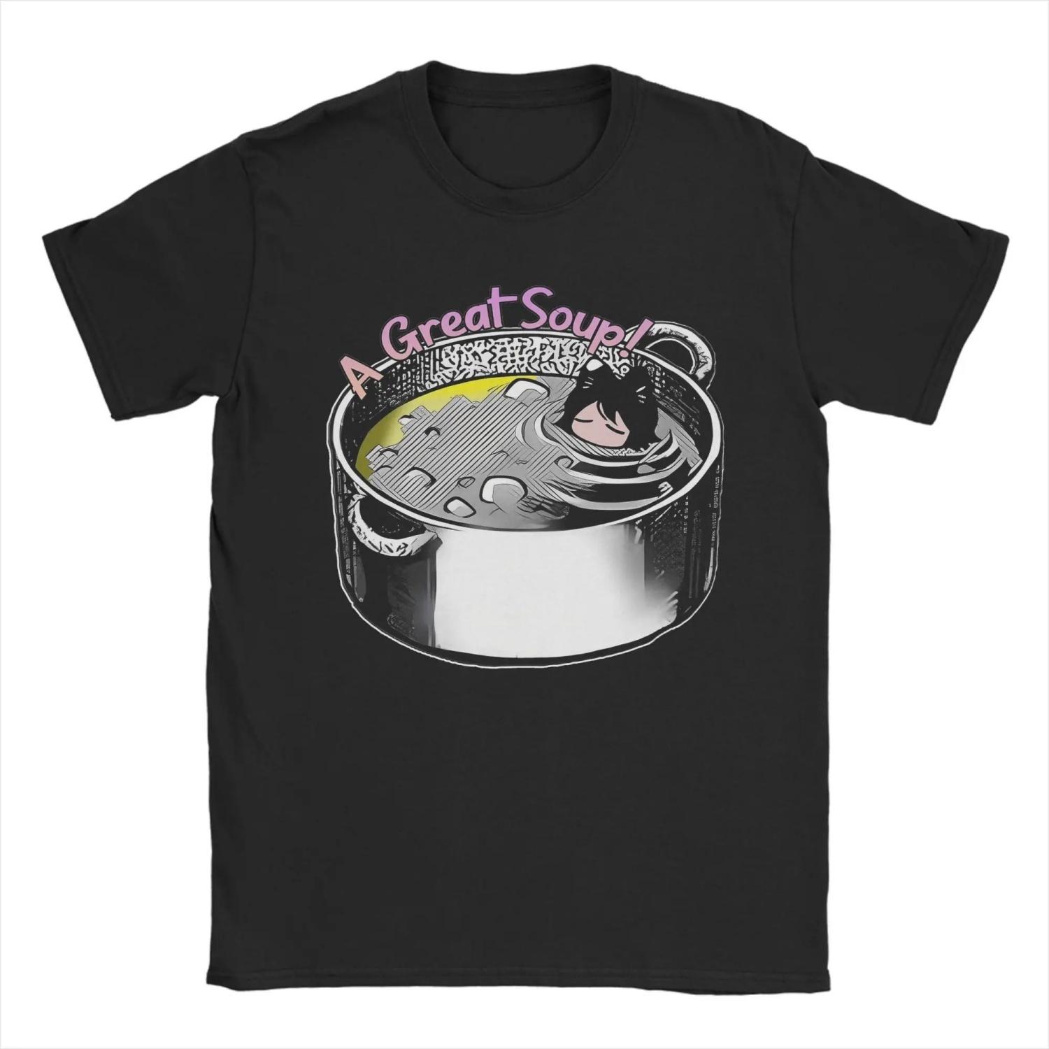 Dungeon Meshi Catgirl Soup T-Shirt Unisex Cotton Tops Streetwear Delicious in Dungeon Round Neck Short Sleeve S