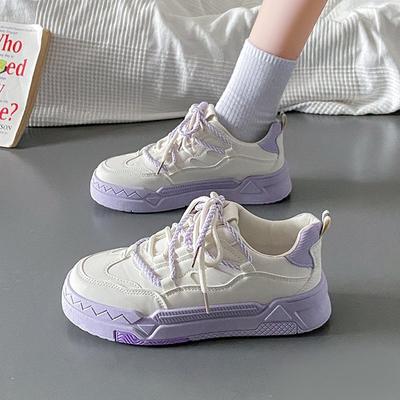 Board Shoes Women's 2025 Spring New Platform Lavender Purple Women's Shoes Color Matching Lace-up Fashion Casual Sports White Shoes