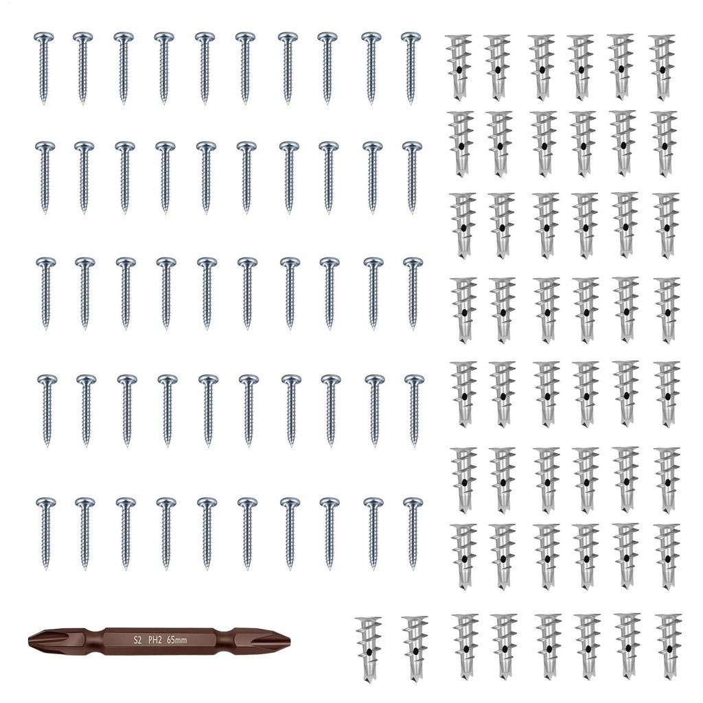 Drywall Screws 50 Pieces Heavy Duty Nails With 50 Fasteners Metal Wood Screws For Wood Drywall Hollow Wall Panel Board Bathroom