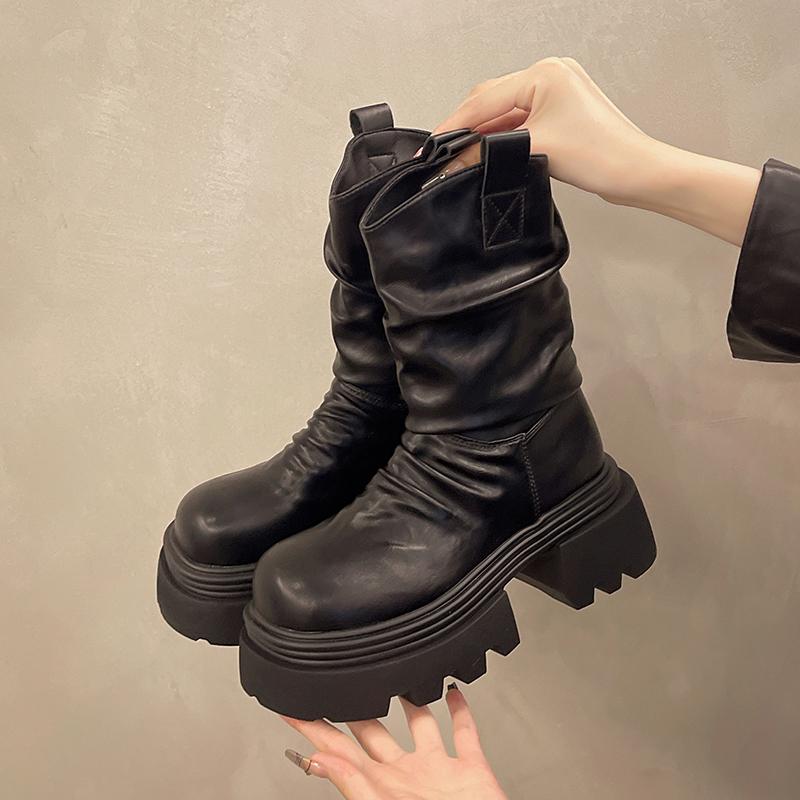 Fashion Winter Punk Style Women Ankle Boots Fashion Slip On Knight Short Booties Ladies Casaul Platform Heels Botas Mujer