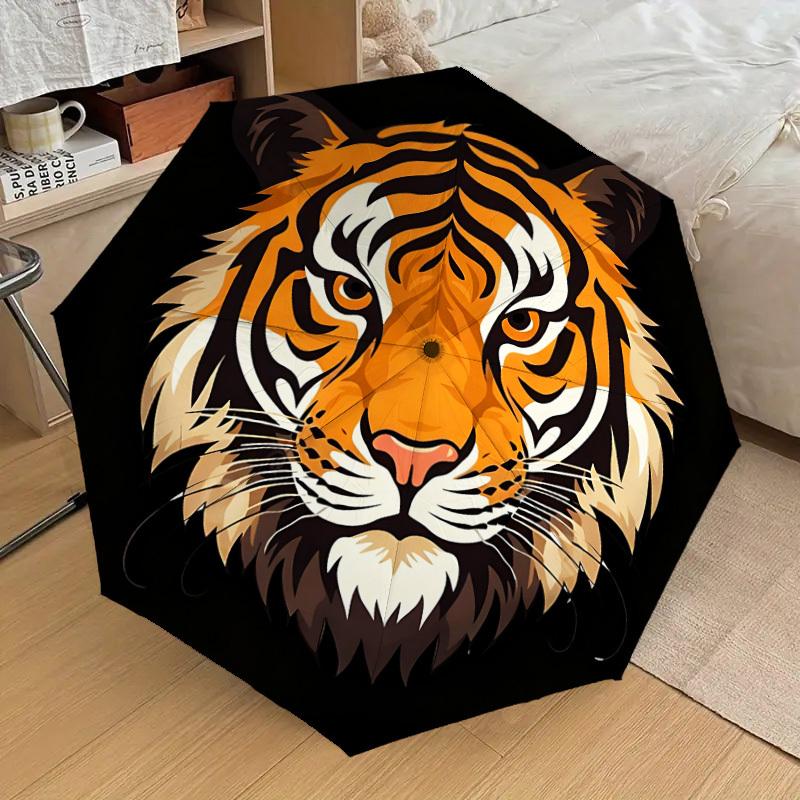 1pc Tiger Face Fashionable Automatic Opening/Closing Folding Umbrella with 8 Iron Bones, Plastic Handle yy251015096