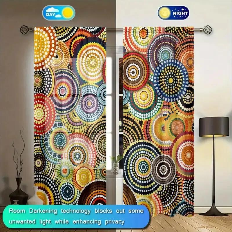 Circular Art Pattern Printed Curtains Window Decorations Home Room Curtain Set Of 2 Made Polyester Washable