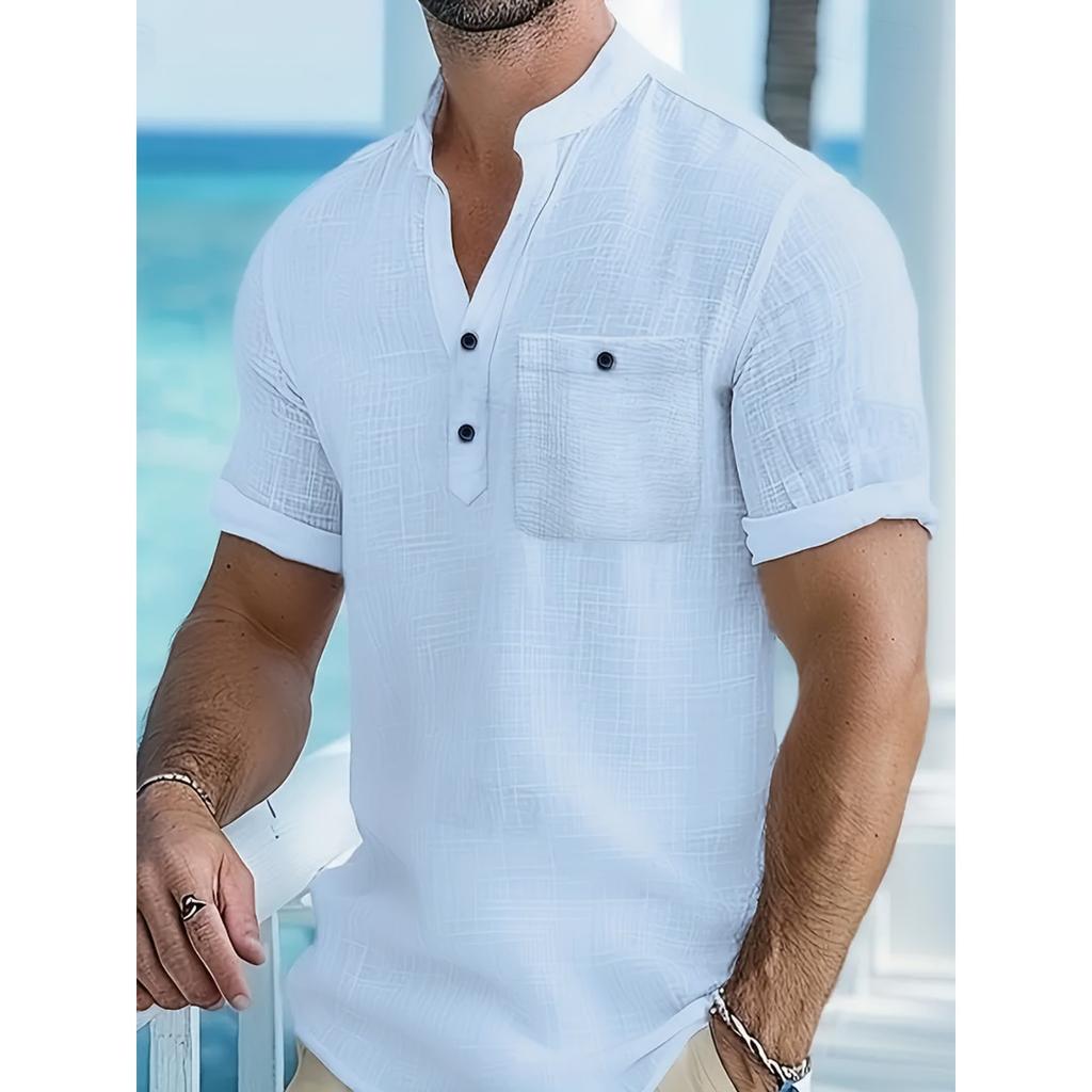 Men's Casual -color Lightweight Sports T-shirt - Men's Linen Short-sleeved Shirt