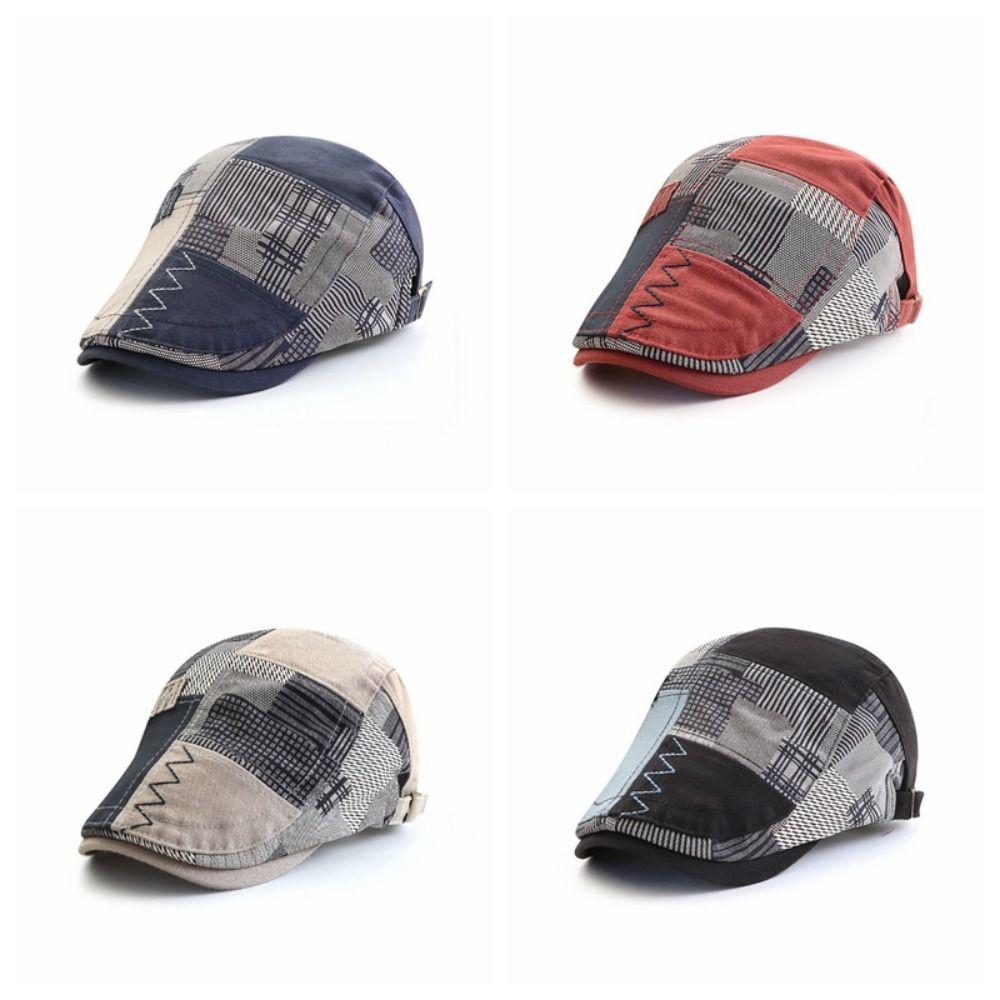 Cotton Irregular Plaid Beret Headwear Casquette Ivy Cap Luxury Painter Caps  Sunscrean