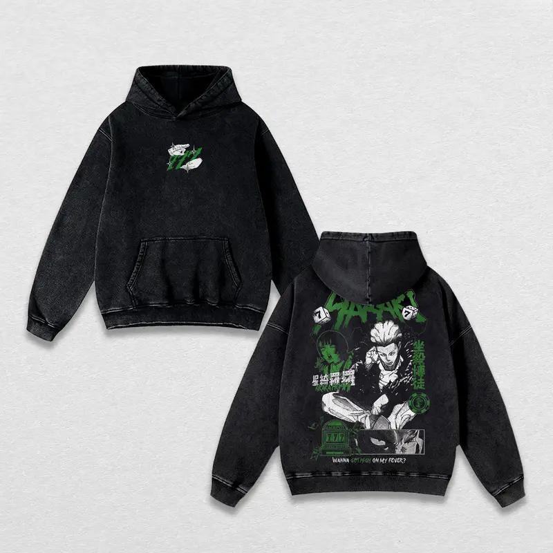 Fushiguro Megumi Mahoraga Grafikbekleidung Jujutsu Kaisen Anime Kapuzenpullover Herren Damen Vintage Gewaschene Hoodies Baumwolle Lockerer Pullover