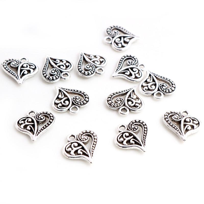 Charms Hollow Lovely Heart 15x14mm Antique Making Pendant fit,Vintage Tibetan Bronze Silver color,DIY Handmade Jewelry