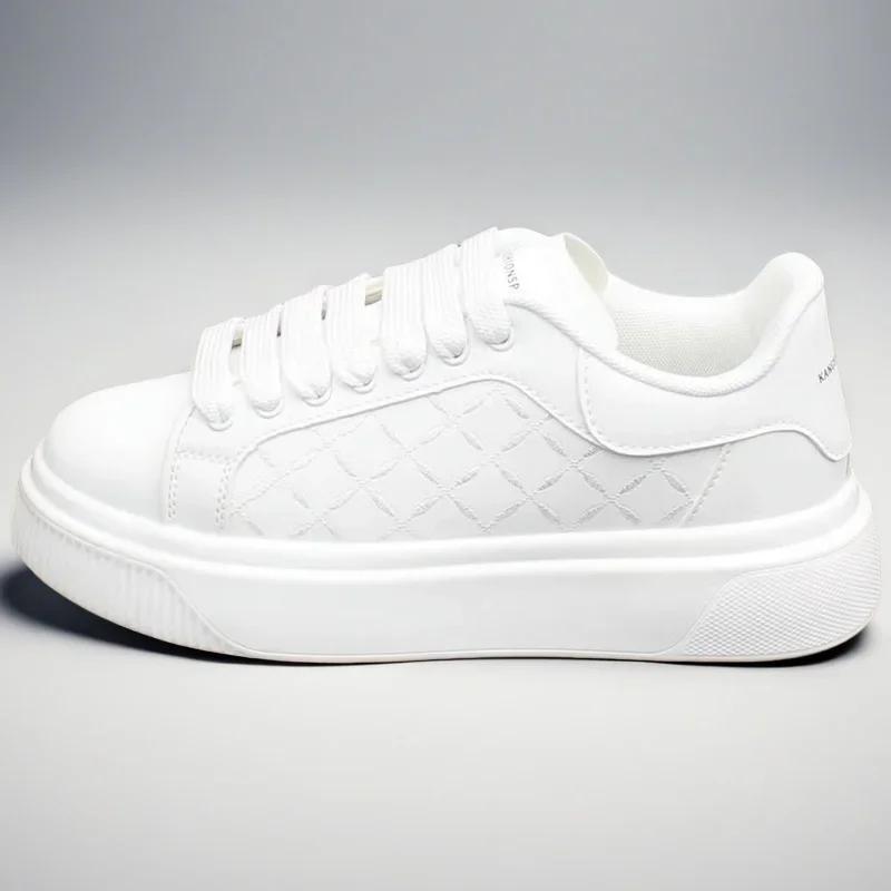 Herrskor Vita Skor Inuti Höjande Par Brädskor med Tjock Sula Läder Casual Sportskor Student Skor