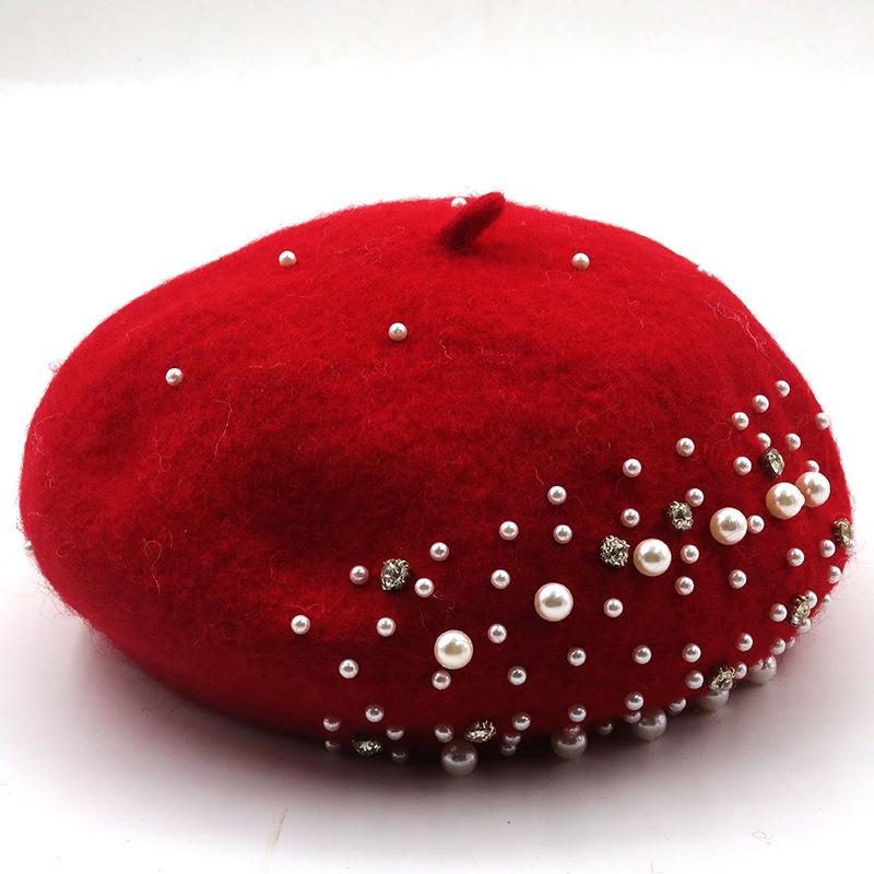 New Fashion Casual Women Beret Caps Pearled Berets for Lady Outdoor In Winter and Autumn