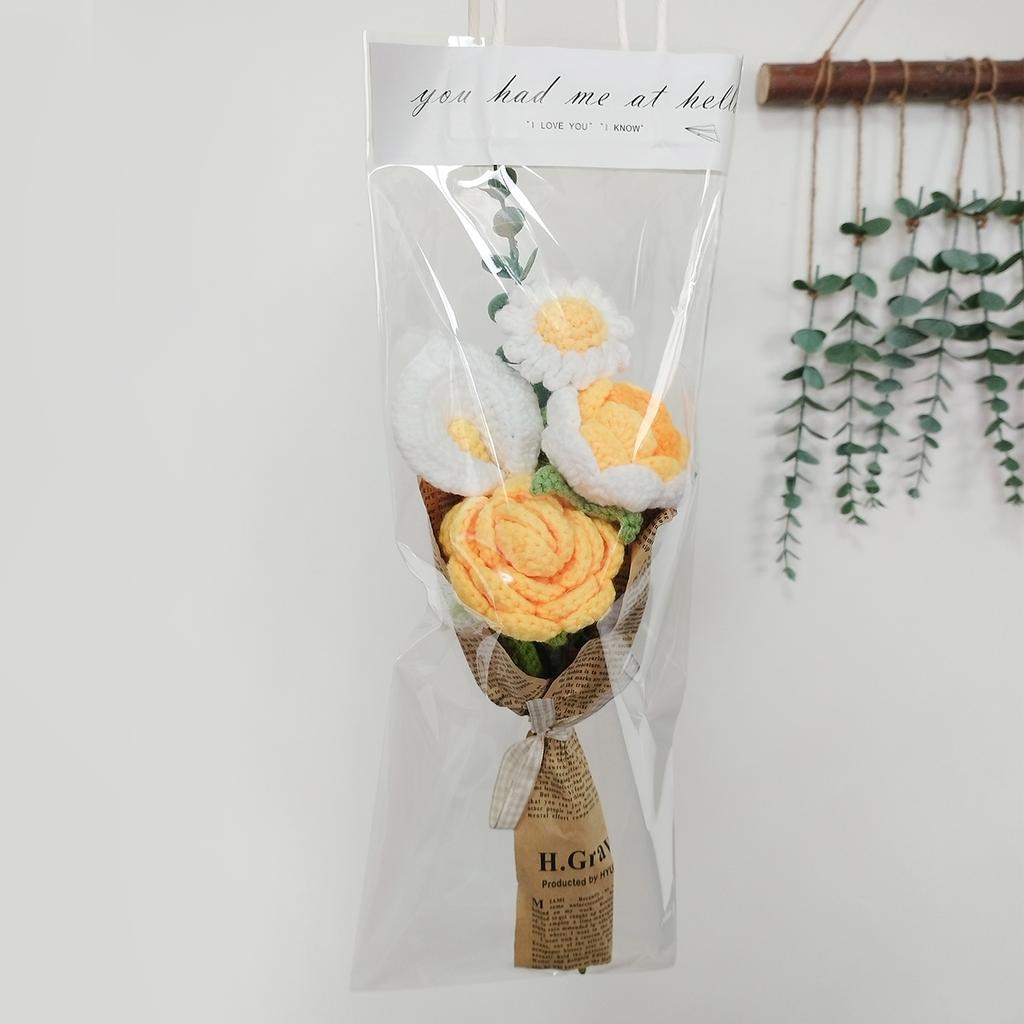 Knitting Crochet Flower Hand Made Knitted Bouquet for Wedding Home Decoration Blue