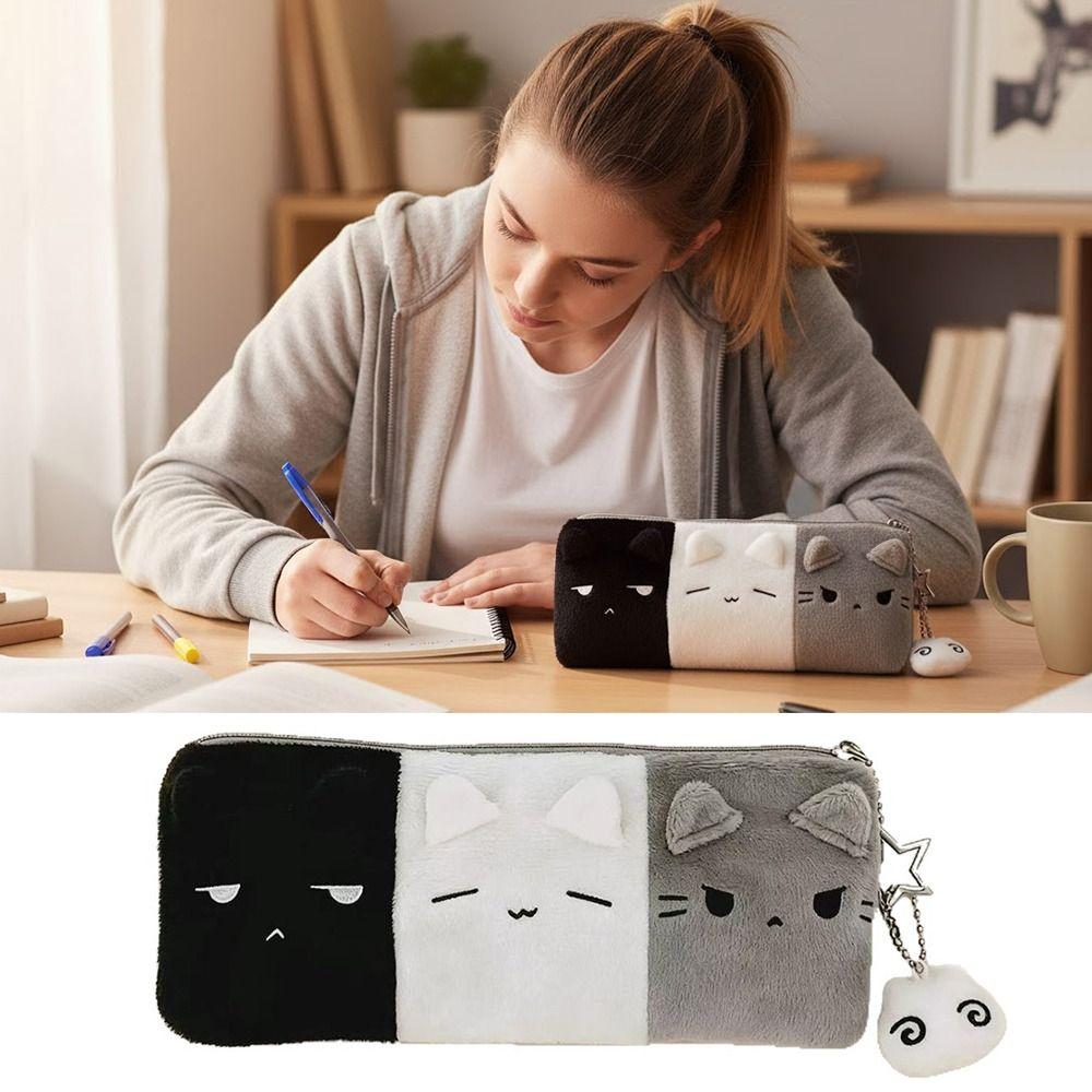 Plush Pencil Case Kitten Stationery Pouch Multi-functional Pen Bag School Supplies