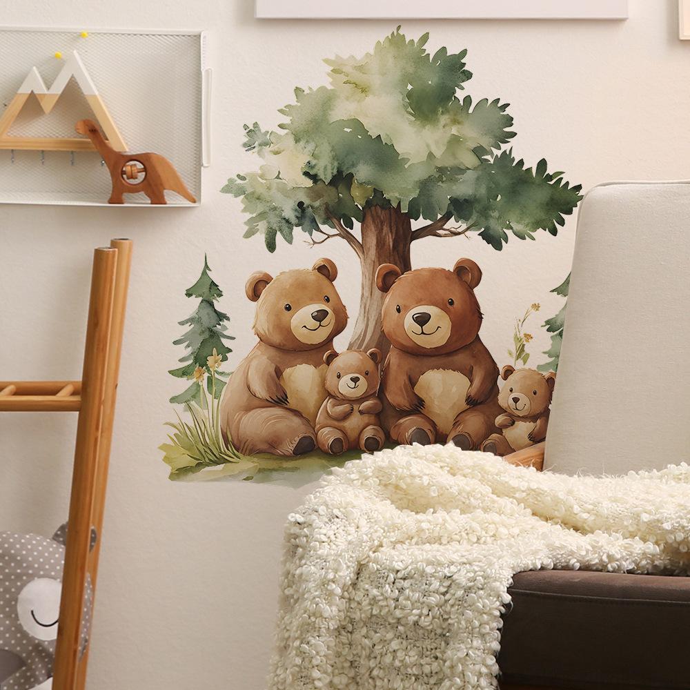 Cartoon Parent-child Bear Family Bedroom Living Room Home Background Beautification Decoration Wall Stickers