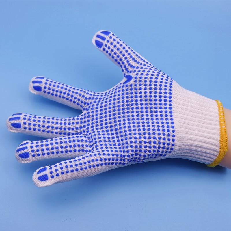 700G point plastic non-slip labor insurance gloves, all-finger nylon dispensing 10 pins, encryption thickened wear-resistant work tug of war man