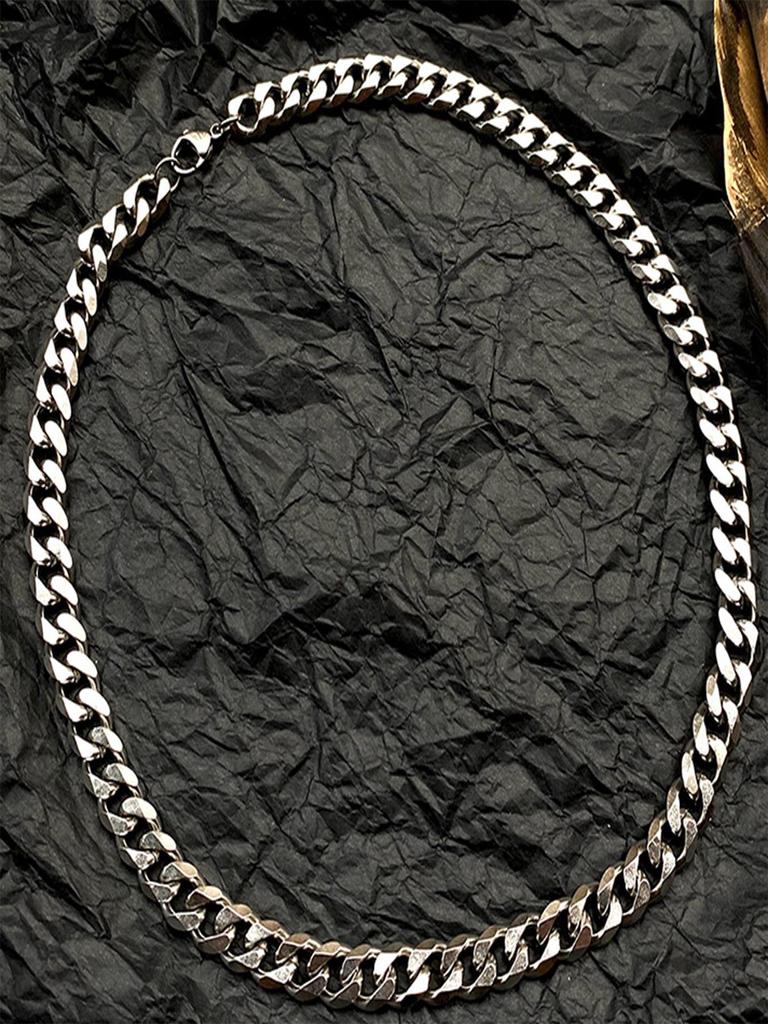 Men's Hip Hop Chunky Cuban Chain Necklace - Polished Titanium Steel, Six-Sided Design, European & American Style.