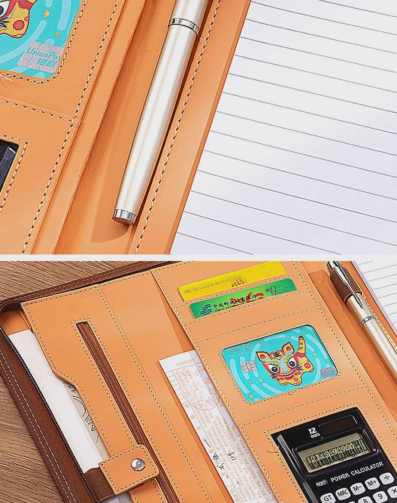 Dosar A4 din piele cu calculator - Dosar portabil, multifuncțional cu fermoar, pentru întâlniri cu clienții și tranzacții în cameră