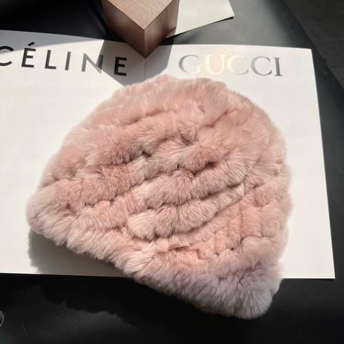Real Rex Rabbit Hair Hat Women's Thickened Hair Hat Fur Cold Warm Ear Protection Plush Knitted Hat Baotou Hat Autumn and Winter