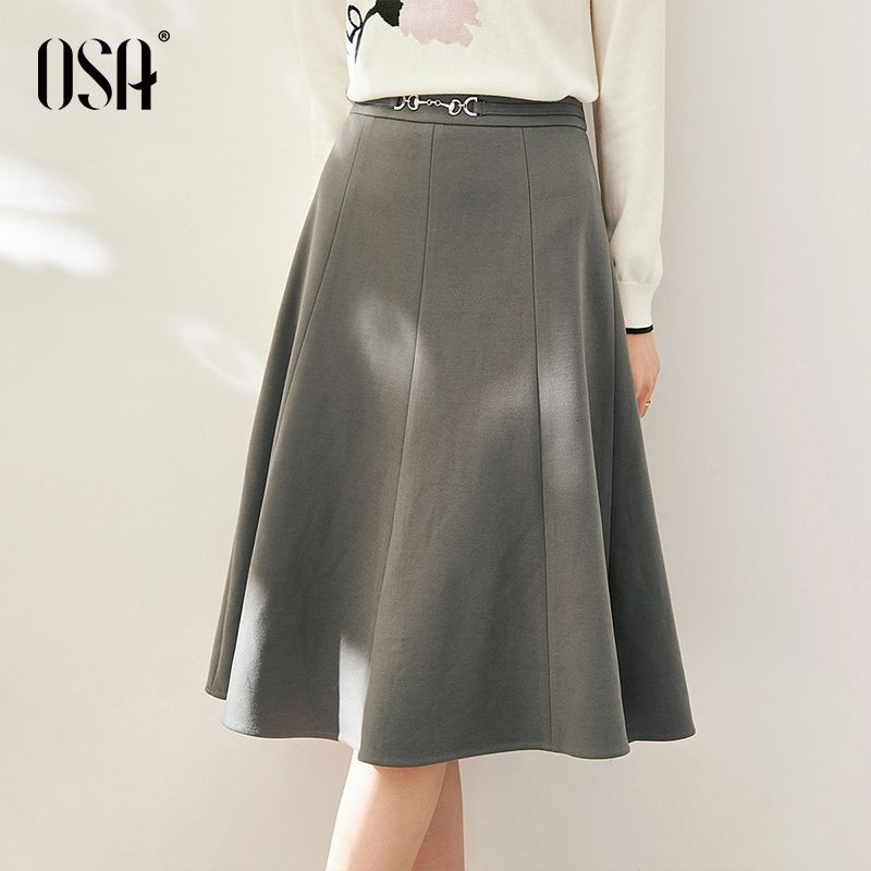 

OSA Black Work Clothing Mid Length Long Length Slimming Skirt Gray-green-thick M