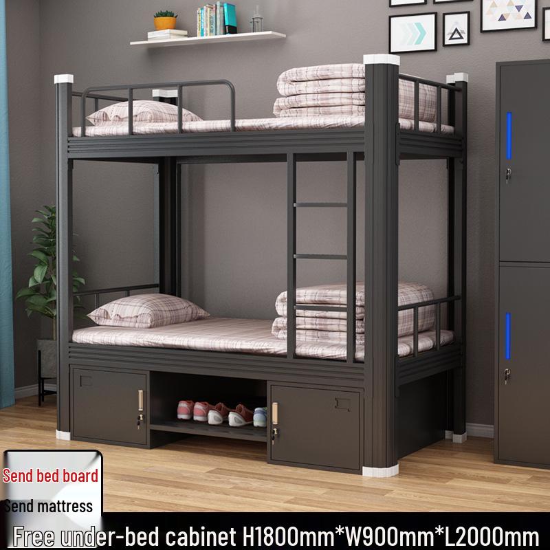 Double-Decker Iron Bunk Bed for Student or Employee Dormitories