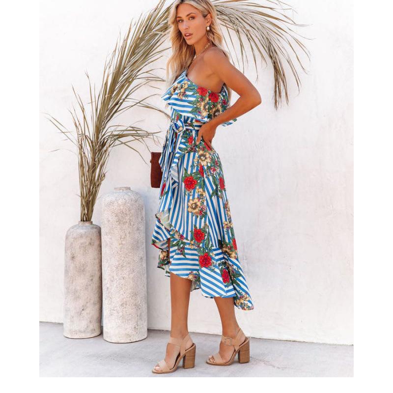 Europe, America, Sexy Unilateral Sleeve Irregular Skirt Print, Dress