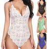 Deep V Neck Sling Bodysuit Underwear One Piece Sexy See Through Lace Pajama for Sleeping