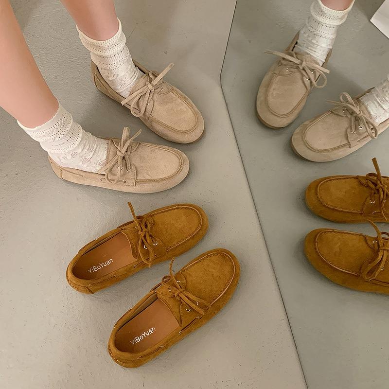 Retro soft-soled cowhide Doudou shoes women's spring new soft leather one-pedal skirt flat-soled single shoes