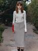 Muse Sophia Tweed Wool Long Skirt-Beige