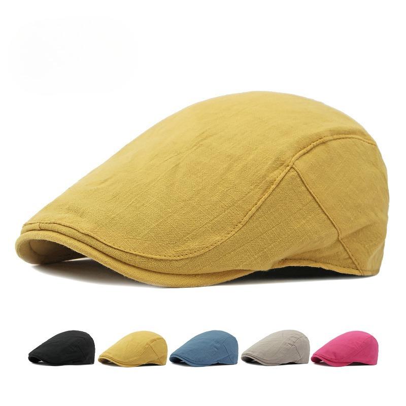 Unisex Japanese Retro Flat Cap Summer Thin Breathable Beret Hat Men Women British Style Simple Solid Color Newsboy Hat Casual Painter Duckbill Cap