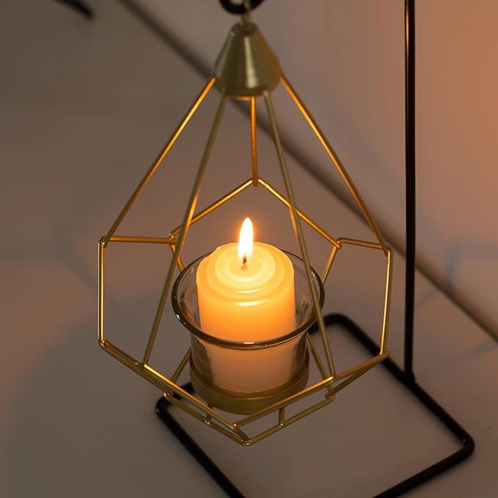 Geometric Free Swinging Votive Candle Holder Decorative Modern Hanging Lantern Tabletop Centerpiece