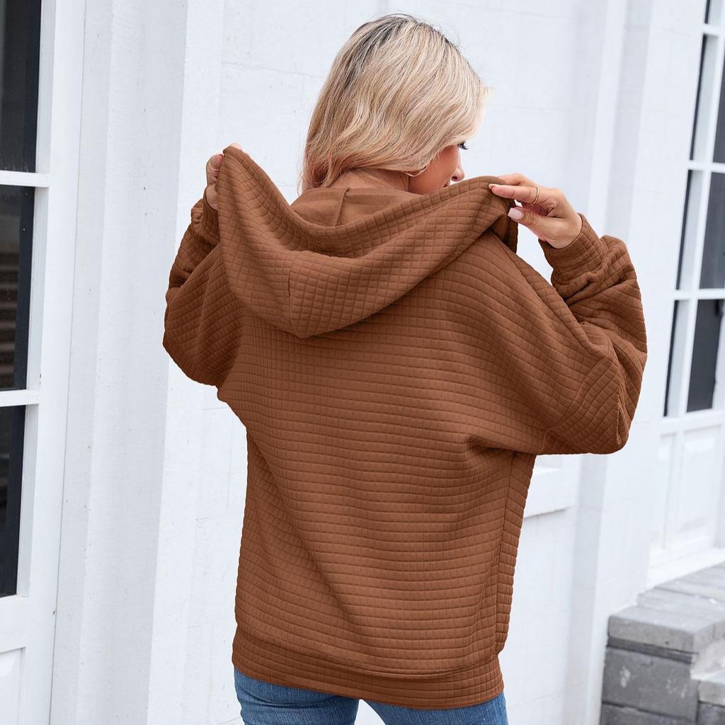 European and American-style Women's Solid Color Zip-up Long-sleeve Hooded Sweatshirt/jacket for Fall and Winter