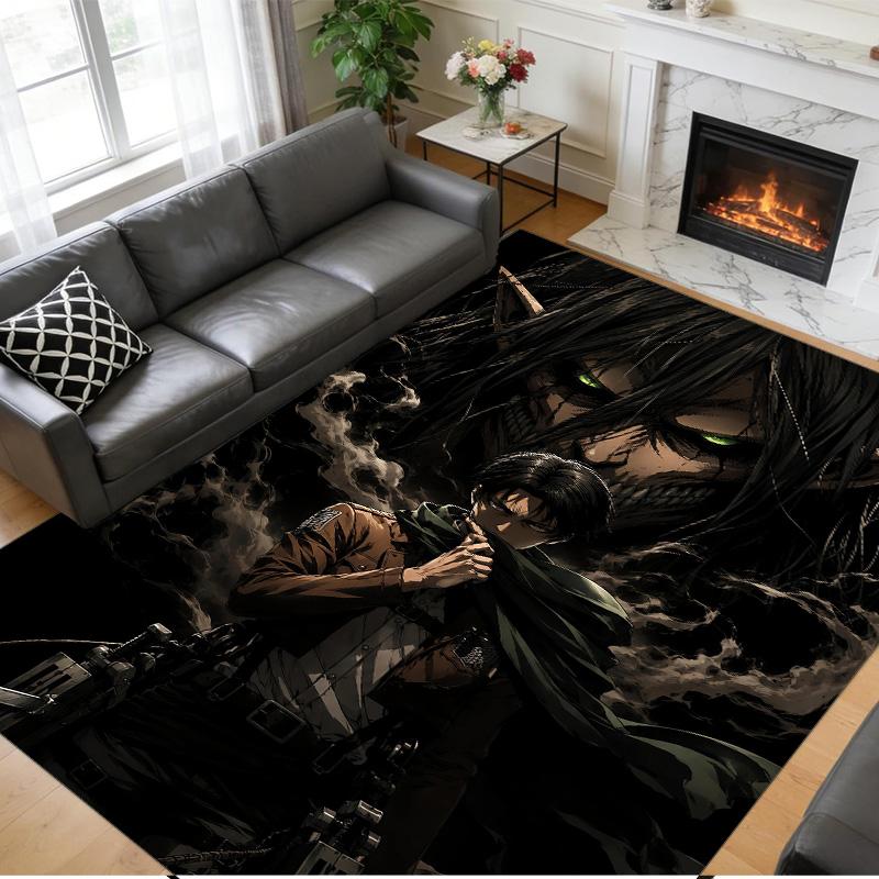 Anti‑Slip Crystal Velvet Floor Rug, Attack on Titan Design Carpet for Indoor Living Bedroom Home Decoration