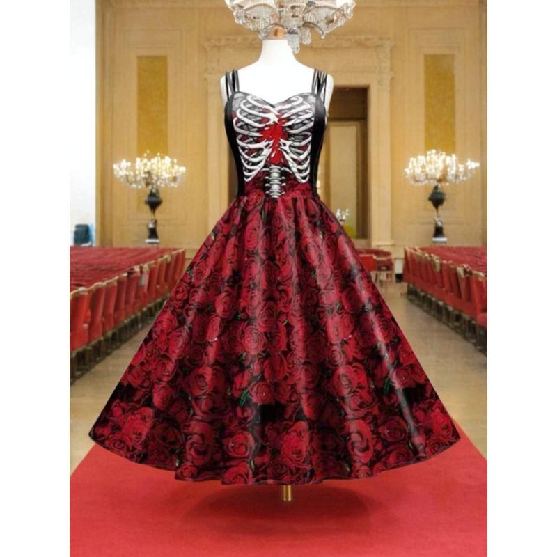 

Amazon Fashion Style Fashion Elegant Best Selling Hot Sale Halloween Carnival Sexy Sling Skull Print Dress 9798 S