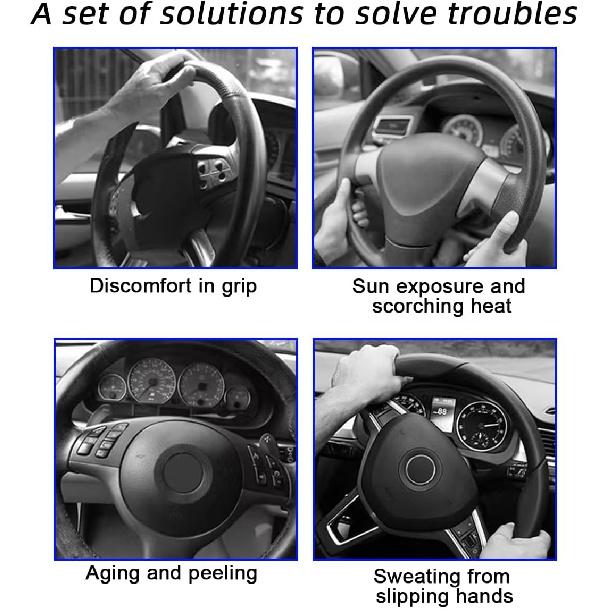 Mandark 3PCS Carbon Fiber Car Steering Wheel Cover, Anti-Skid Leather Vehicle Segmented Steer Wheel Protector, Auto Interior Protection Guard