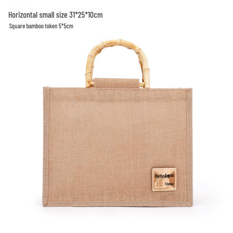 Retro Bamboo Handle Jute Bag - Waterproof, Laminated, Eco-Friendly