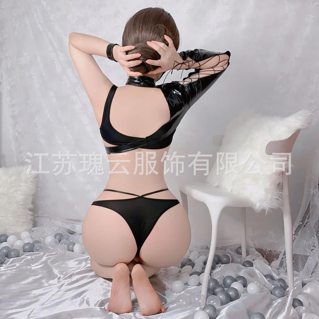 Erotic underwear patent leather hot leather jacket locomotive exposed chest passion sexy sleeping clothes no-take-off uniform seduction women's suit