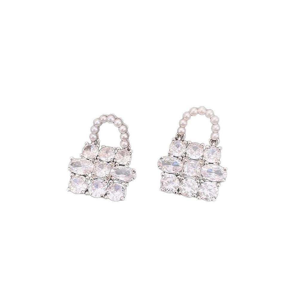 Exquisite High-End Zirconia Bag Stud Earrings for Women - New Fashionable Design 2025