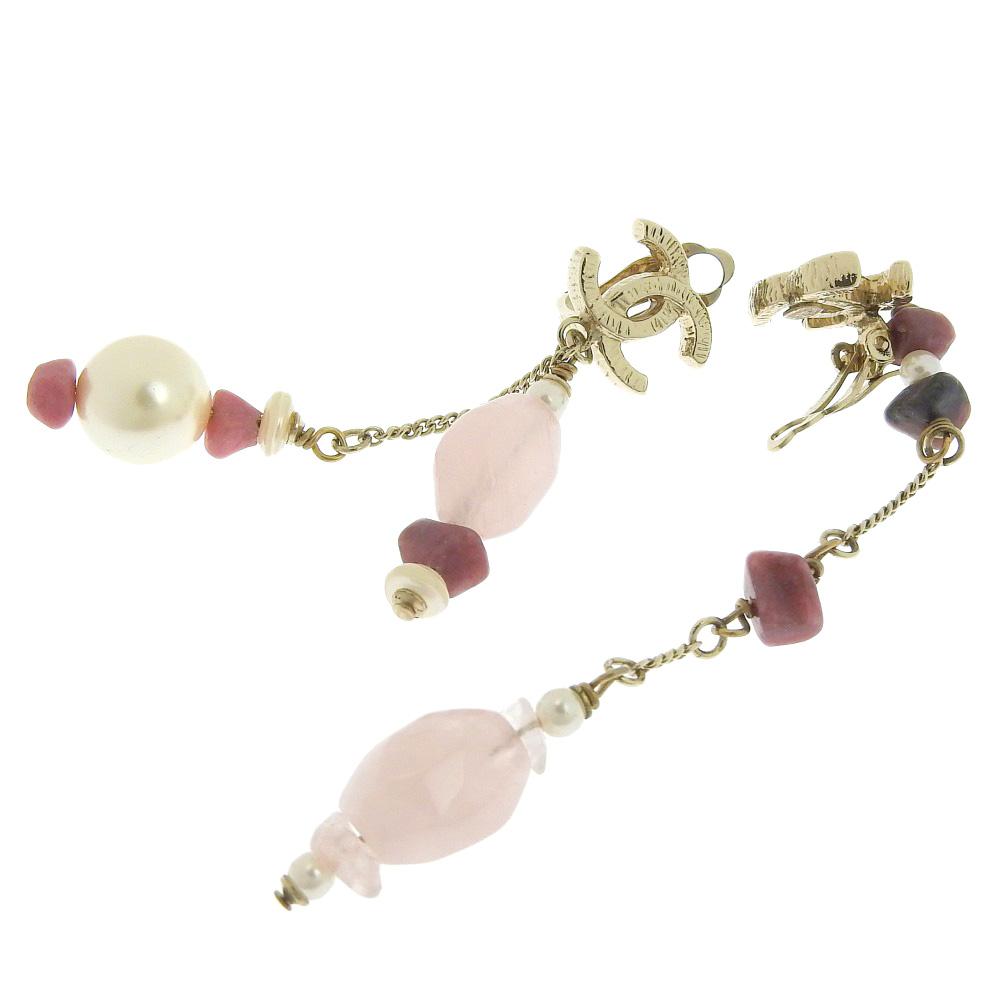 CHANEL COCO Mark Earring asymmetry pink/Money metallic/Colored stone 17.5g Women Used