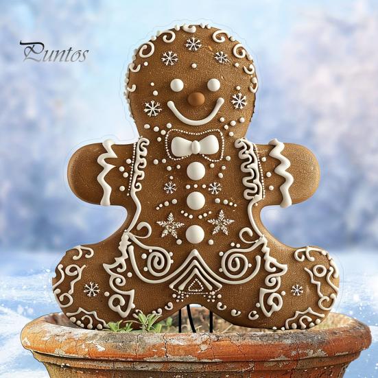 Christmas Outdoor Yard Decoration Gingerbread Man Garden Stake, Acrylic Cute Holiday Lawn Art 2D Flat for Patio Decor Durable Stake